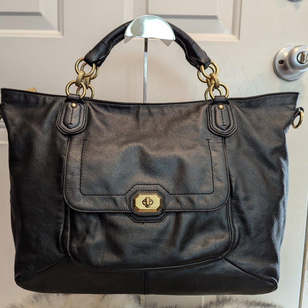 CAMPBELL TURNLOCK LEATHER IZZY FASHION SATCHEL (COACH F24845) BRASS/BLUE